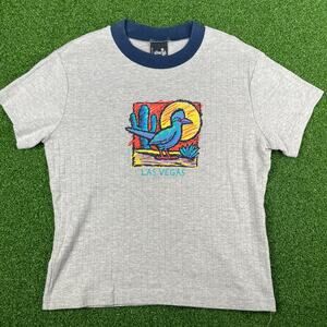 Vintage 90s Levis SilverTab Gray Rib Las Vegas Desert Cactus Bird T-Shirt Sz L
